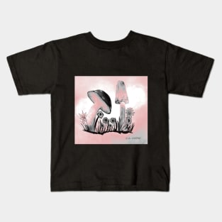 Two Happy Mushrooms in Pink Kids T-Shirt